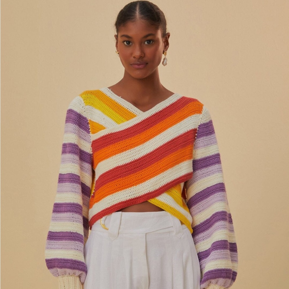 NWT! FARM RIO Sunset Striped crop Sweater